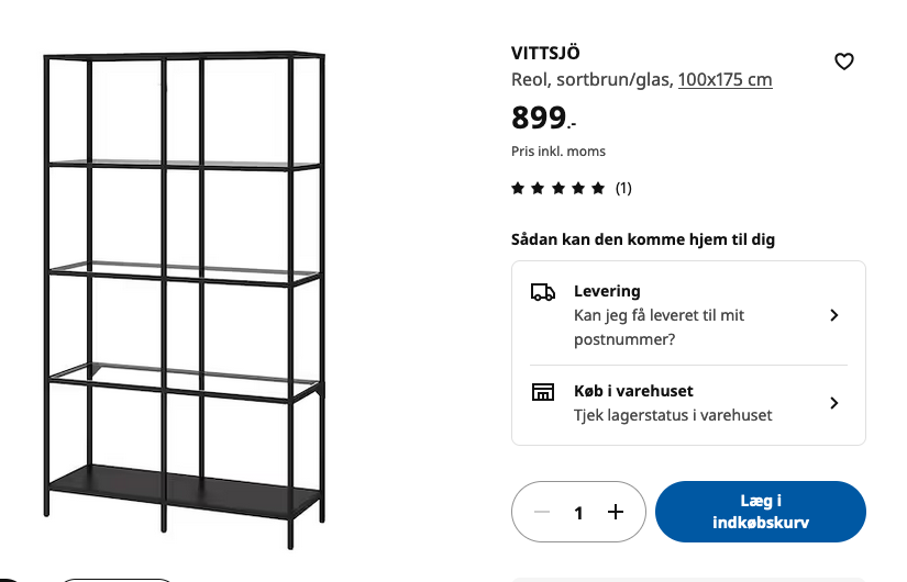 Sorte metalreoler med glash