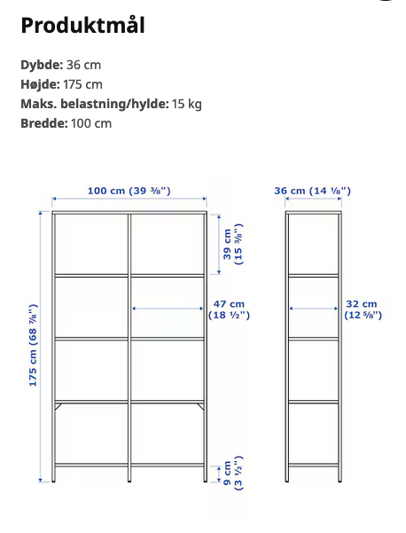 Sorte metalreoler med glash