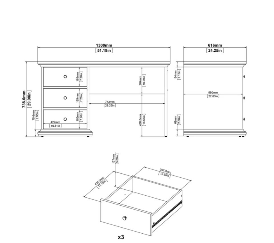 Skrivebord, Tvilum, b: 130 d: 61 h: