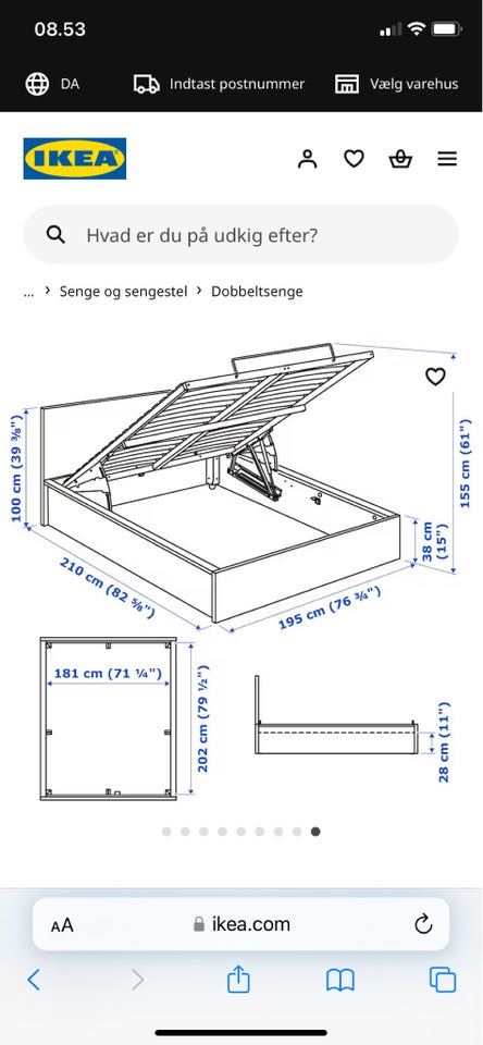 Dobbeltseng, Ikea Malm, b: 195 l: