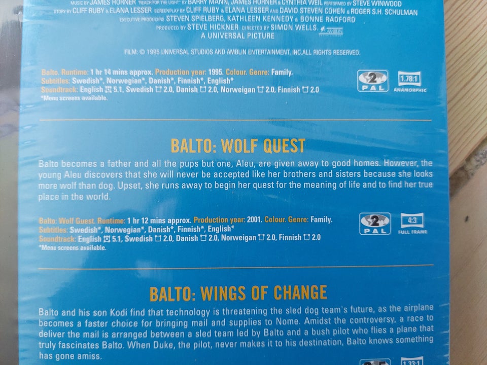 Uåbenet Balto DVD boks, DVD,