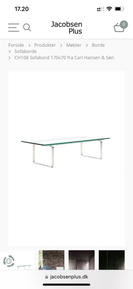 Sofabord, Wegner CH108, glas