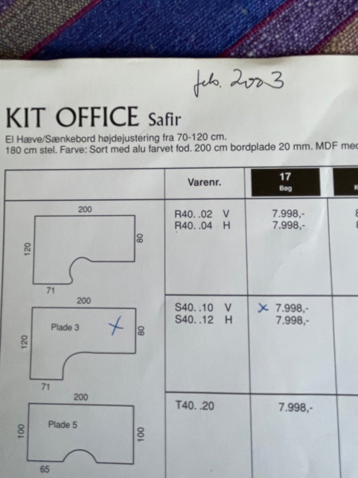 Arbejdsbord, Kit office safir, b: