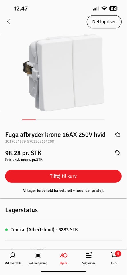 13 stk , Fuga afbryder krone