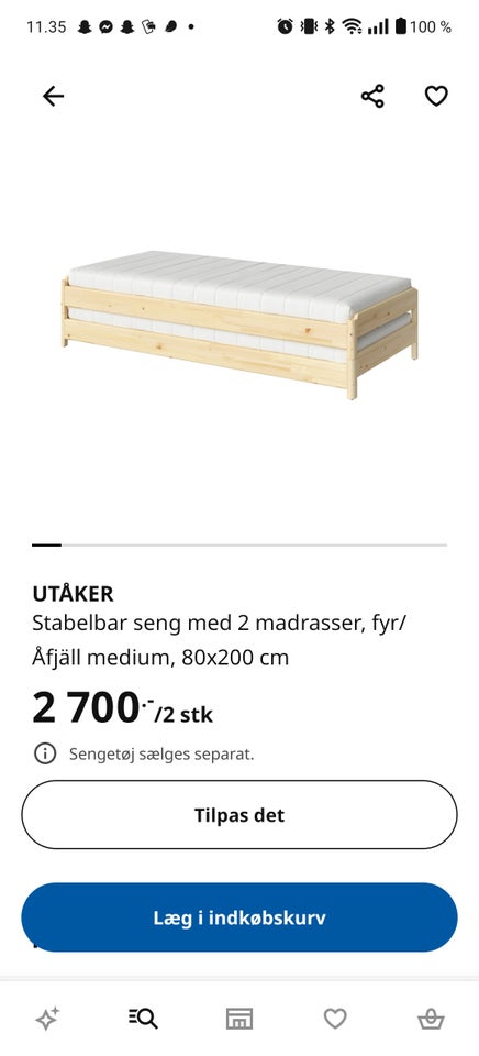 Gæsteseng, Ikeal, b: 80 l: 200 h: 46