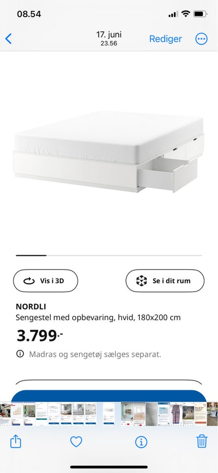 Dobbeltseng, Ikea Nordli, b: 180 l: