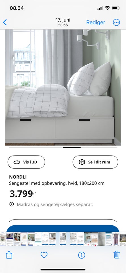 Dobbeltseng, Ikea Nordli, b: 180 l: