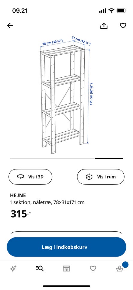 Reol, Ikea, b: 154 d: 31 h: 171