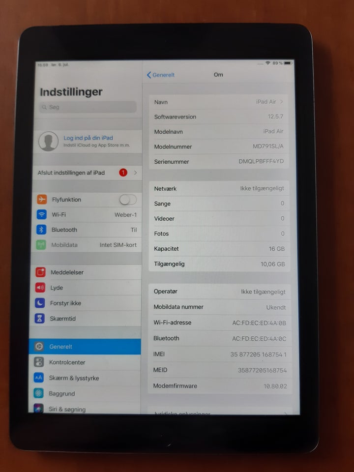 iPad Air 16 GB sort