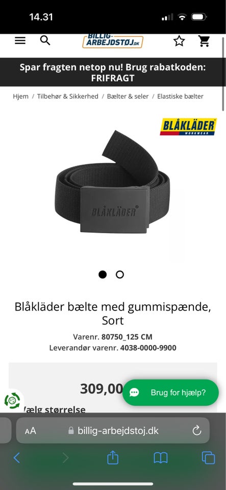 Bælte, Blåkläder bælte, Ubrugt