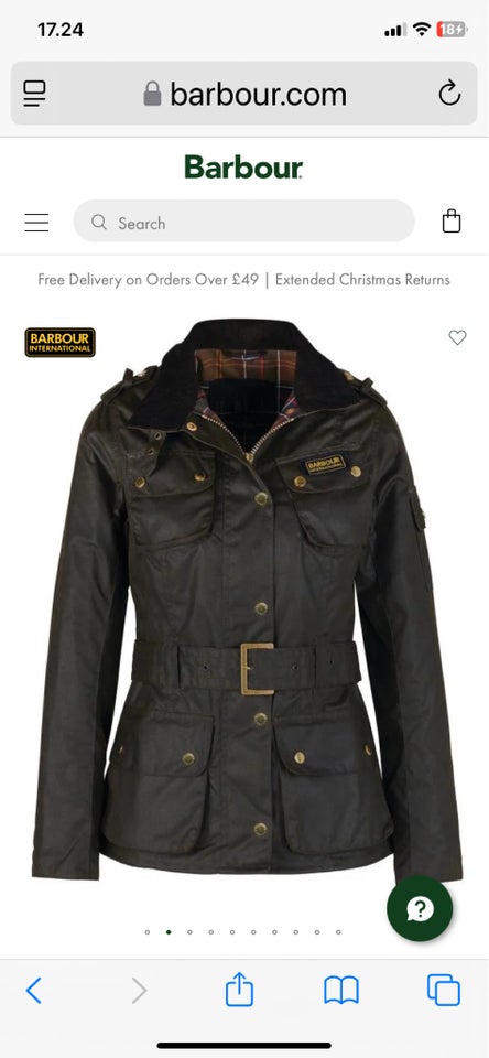 Oilskinsjakke, str. 40, Barbour