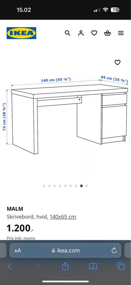 Skrive-/computerbord, Ikea, b: