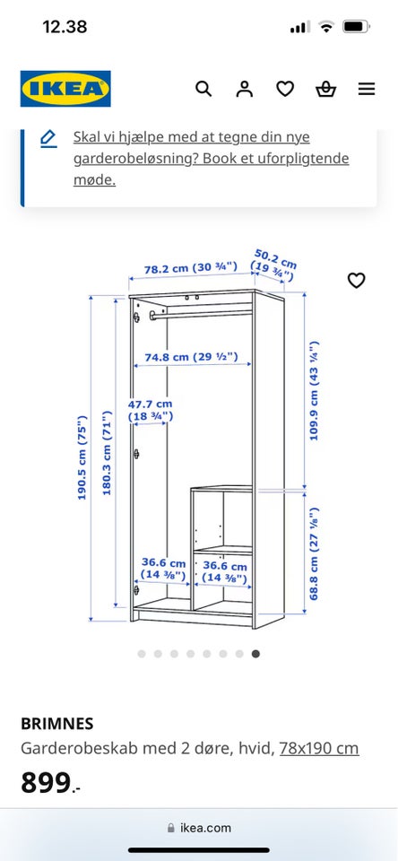 Garderobeskab, Brimnes Ikea, b: 78