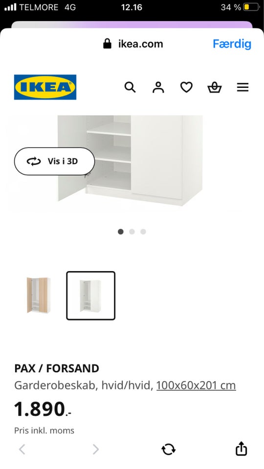 Garderobeskab IKEA b: 100 d: 60 h: