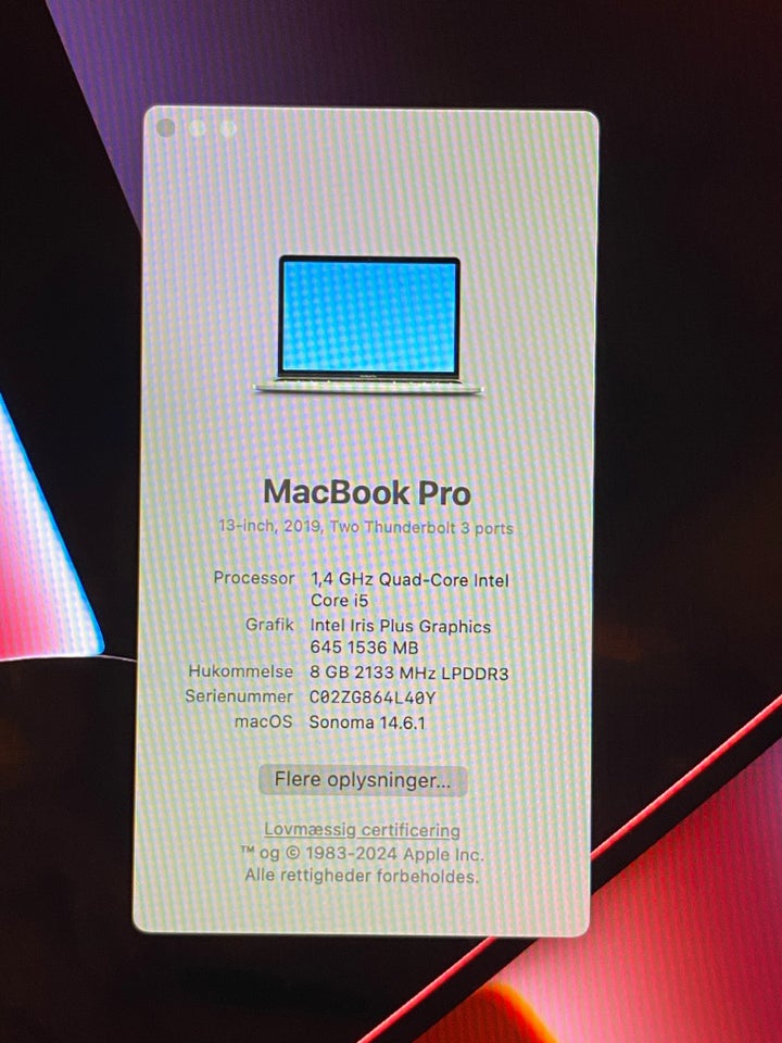 MacBook Pro, 2019, 1,4 GHz