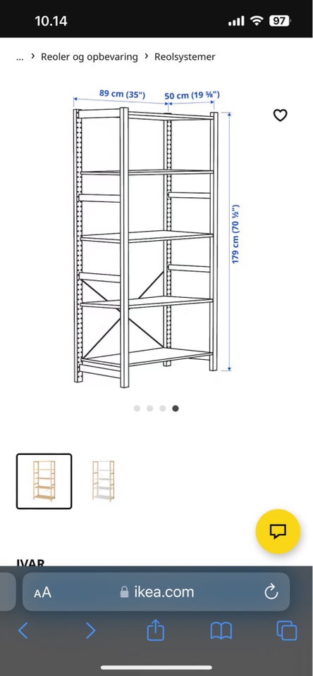 Reol, Ikea Ivar, b: 90 d: 50 h: 178