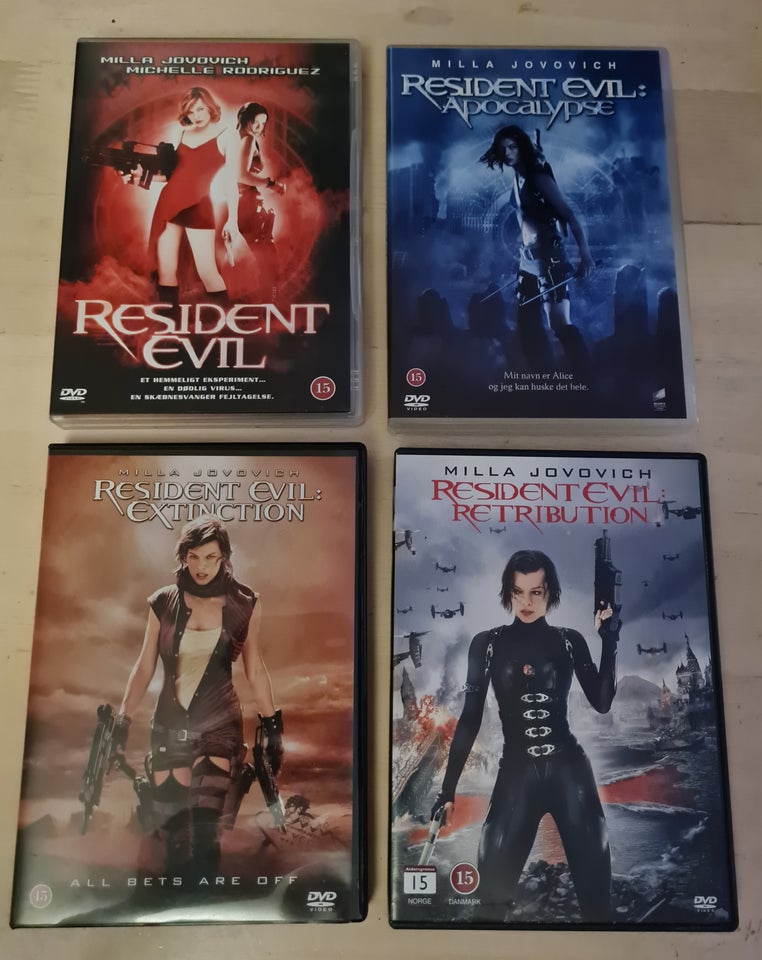 4 stk Resident evil film, DVD, gyser