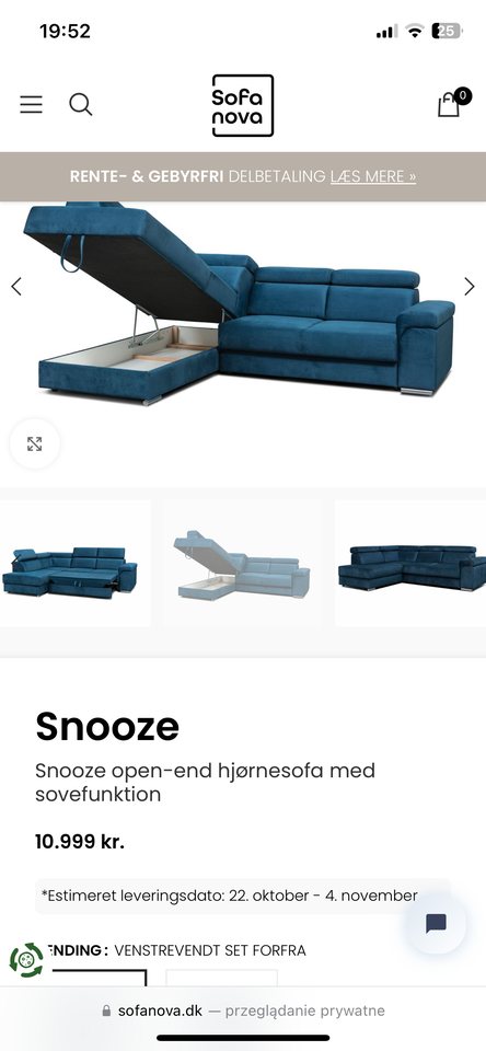 Sovesofa b: 268 l: 206 h: 82