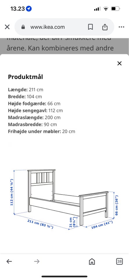 Enkeltseng, Ikea hemnes, b: 90 l: