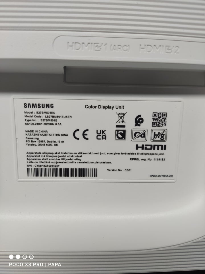 SAMSUNG S27BM501EU, fladskærm,