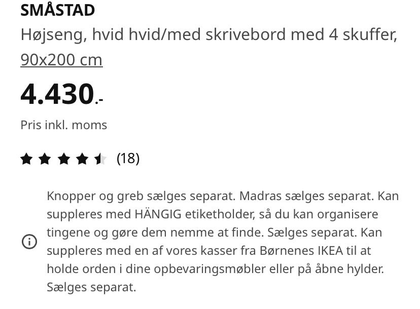 Højseng, Ikea, b: 90 l: 200 h: 182