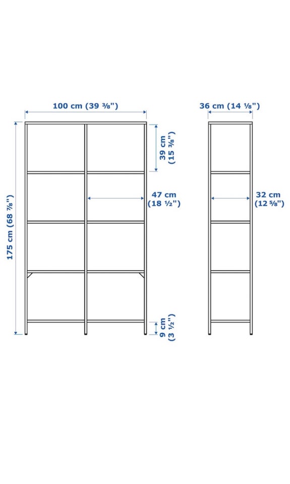 Reolsystem, Ikea, b: 100 d: 36 h: 175