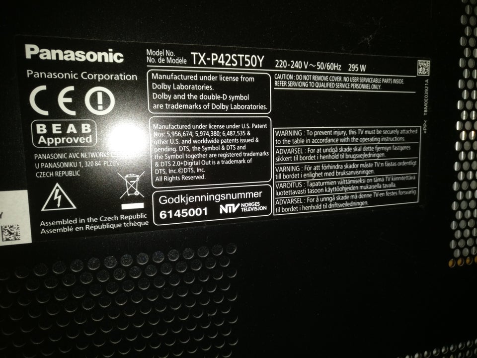 Plasma, Panasonic, TX-P42ST50Y