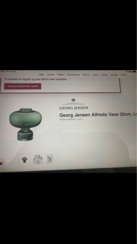 Afredo vase. Georg Jensen, Grøn