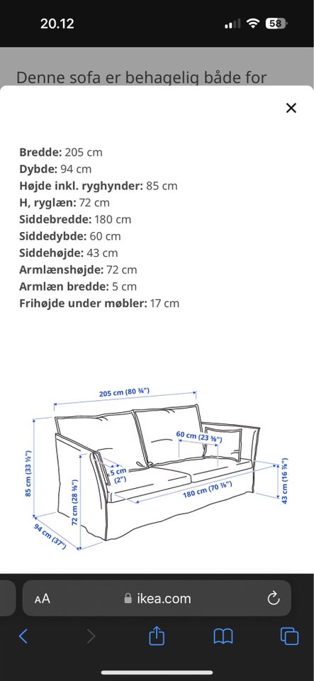 Sofa, hør, 3 pers.