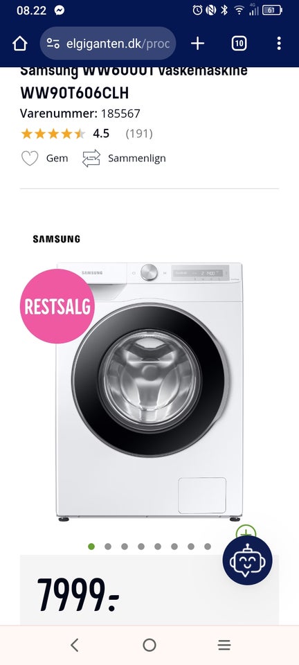 Samsung vaskemaskine 9Kg