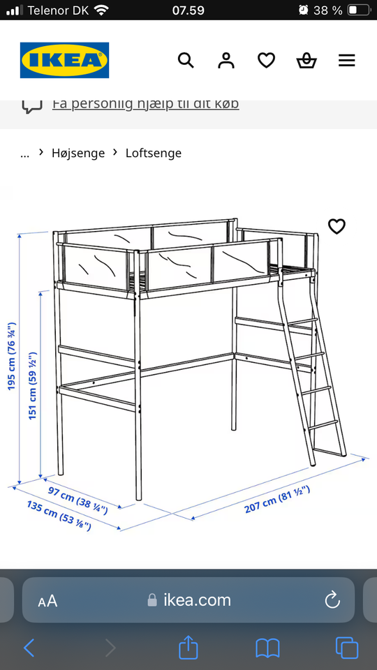 Højseng, Ikea, b: 97 l: 205 h: 195