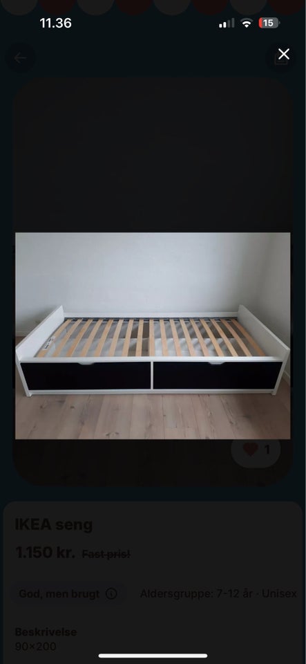 Enkeltseng, Ikea, b: 90 l: 200