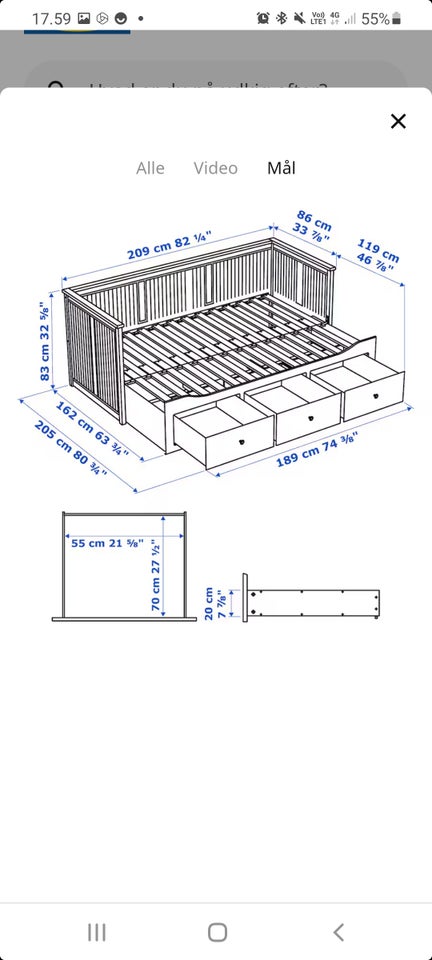 Enkeltseng Ikea hemnes b: 89 l: