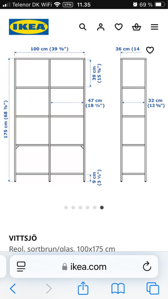 Reol, Ikea, b: 200 d: 32 h: 175