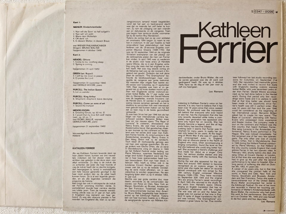 LP, Kathleen Ferrier, Liederen en