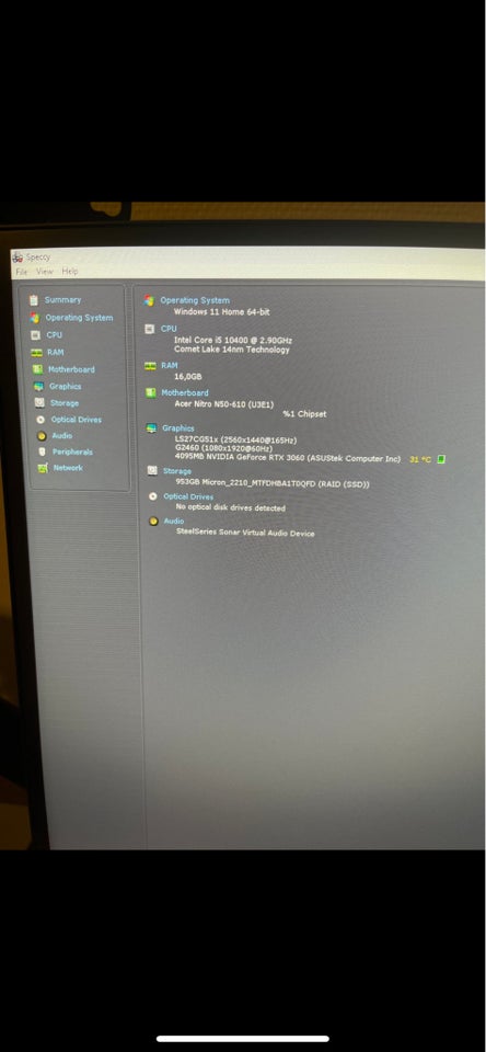 Acer, I5 10400f Ghz, 16gb GB ram