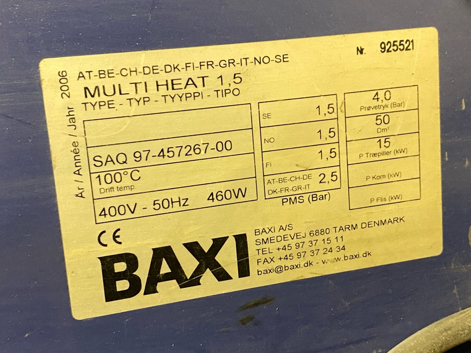 Pillefyr, BAXI Multi Heat 1,5