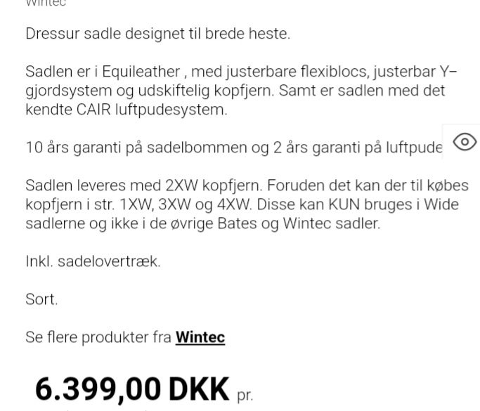 Dressursadel, 16,5 tommer , Wintec