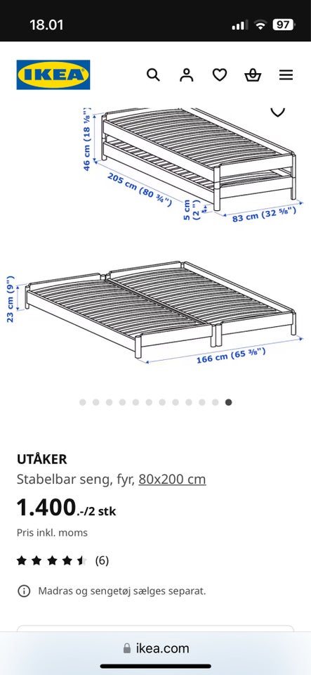 Sengeramme, Ikea Utåker, b: 83 l: