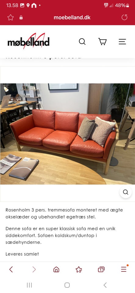 Sofa, læder, 3 pers.