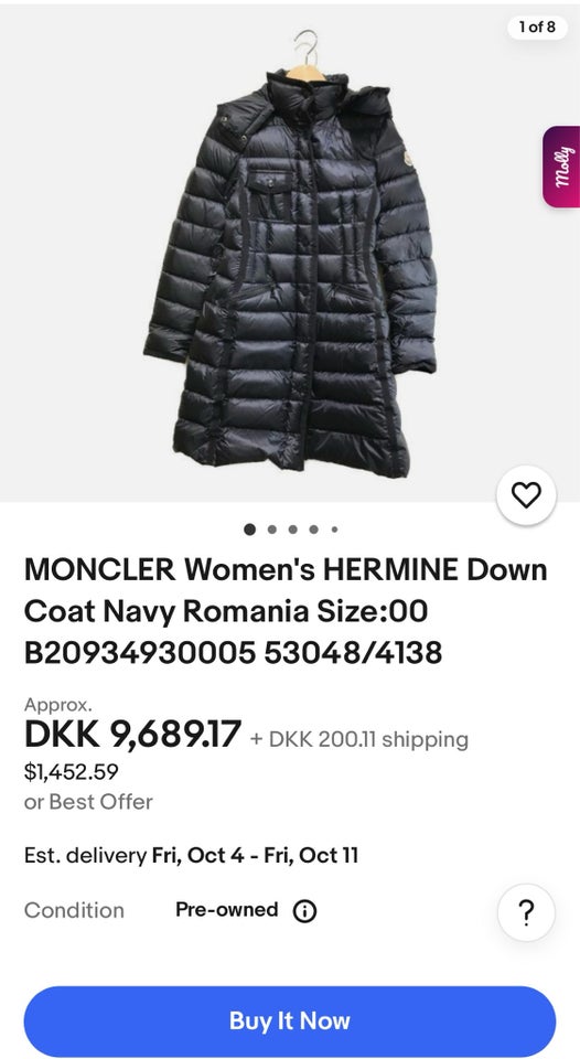 Dynejakke, str. 36, Moncler