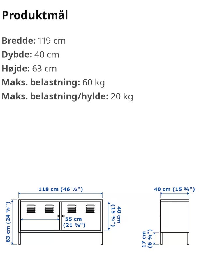 Skænk metal b: 119 d: 40 h: 63