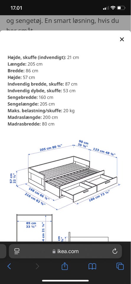 Andet, Ikea Brimnes, b: 87 l: 210 h: