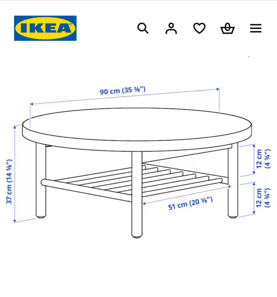 Sofabord, Ikea, b: 90 l: 90 h: 37