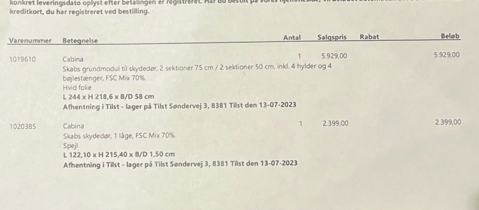 Garderobeskab, Ilva, b: 244 d: 58 h: