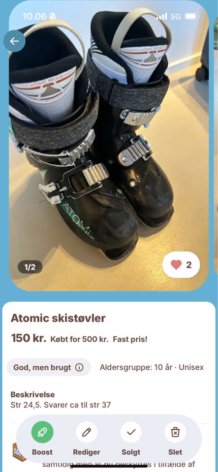 Skistøvler, Atomic, str. 24,5