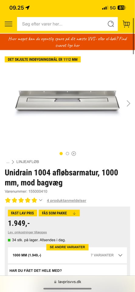 Afløbsrende, Unidrain 1000 amatur