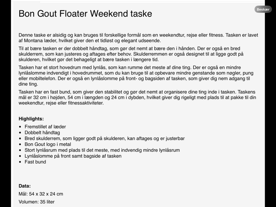 Weekendtaske BON GOUT