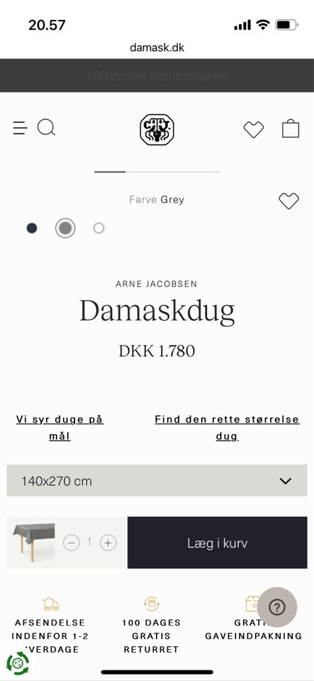 Damask dug mærke GJ :Arne