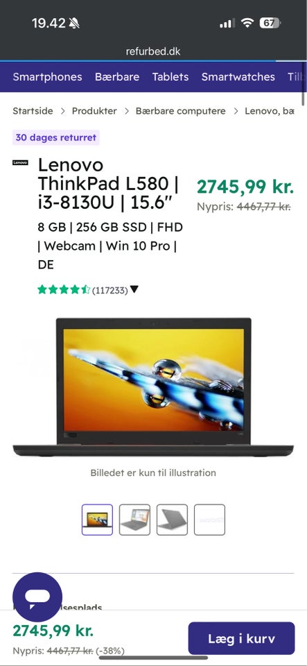 Lenovo L580, 8 GB ram, 256 GB